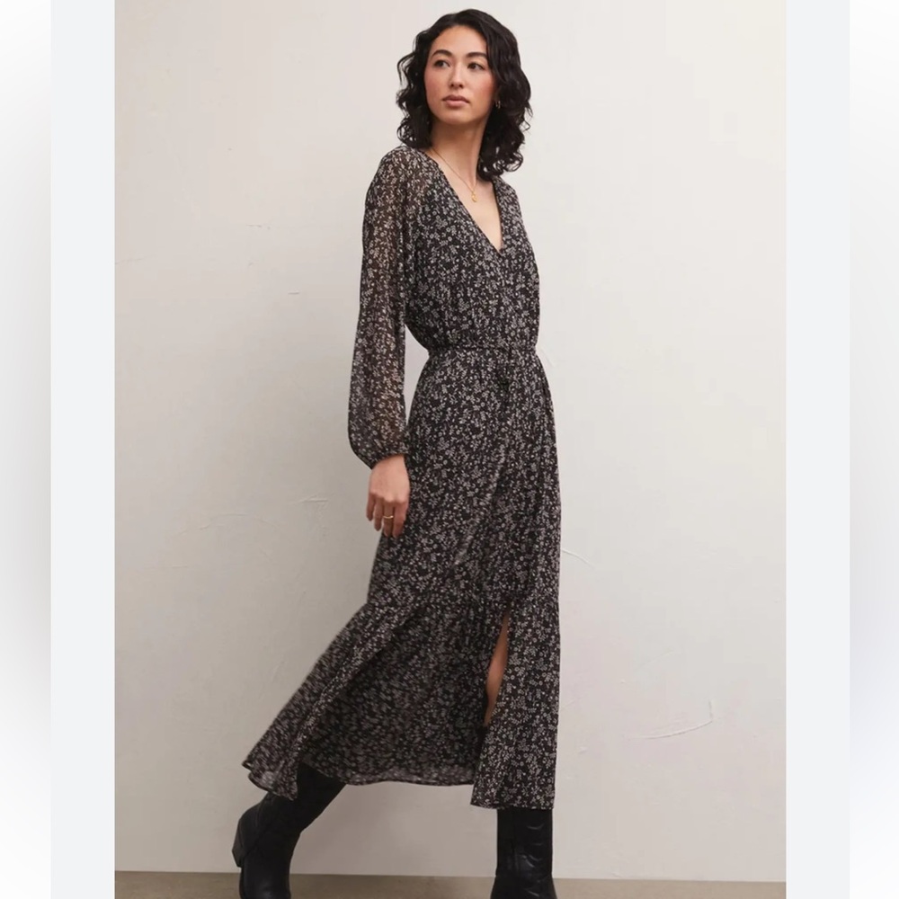 Z Supply Black Della Floral Midi Dress